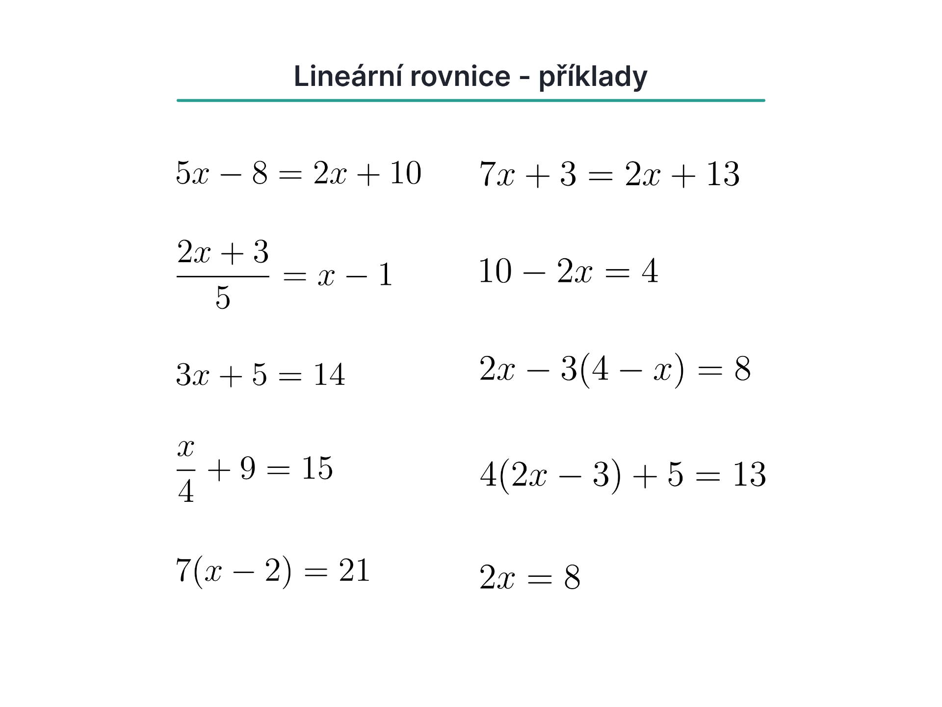 Ukázka příkladů lineárních rovnic